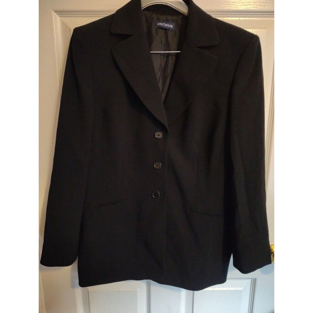 Ann Taylor Black Solid 3-Button Notch Lapel Lined Blazer Jacket Women
